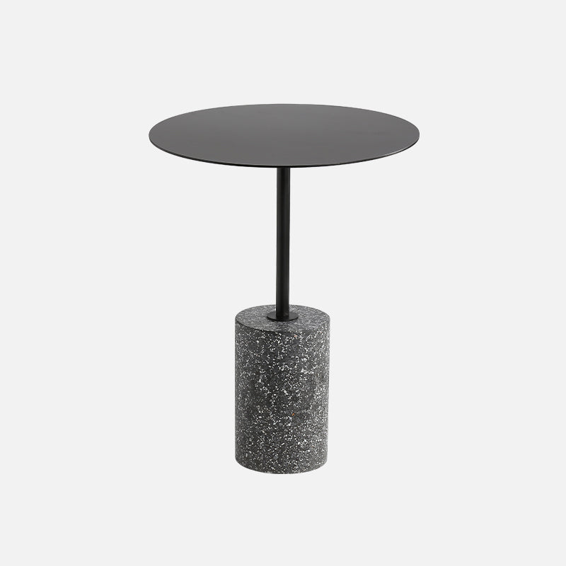Contemporary Metal Round Side End Table with Single Terrazzo Base