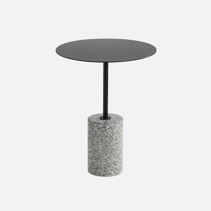 Contemporary Metal Round Side End Table with Single Terrazzo Base