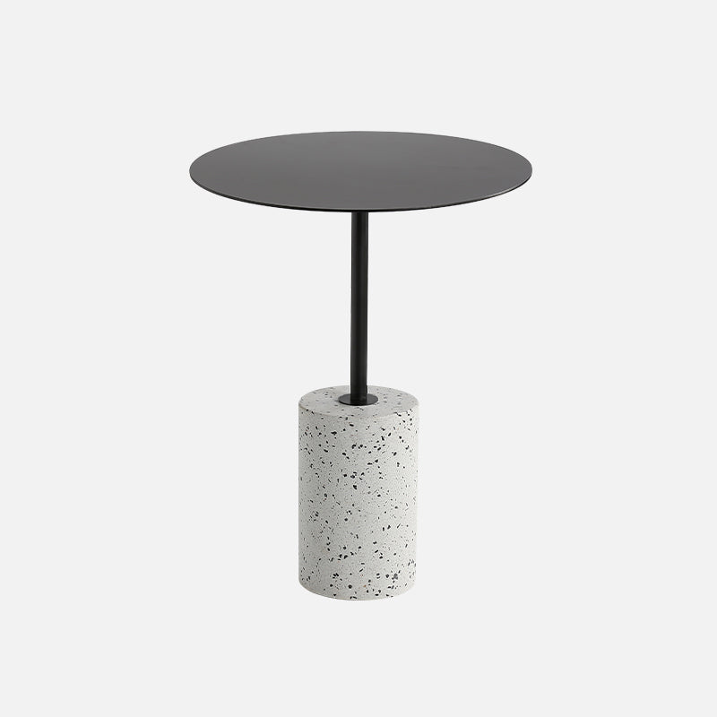 Contemporary Metal Round Side End Table with Single Terrazzo Base