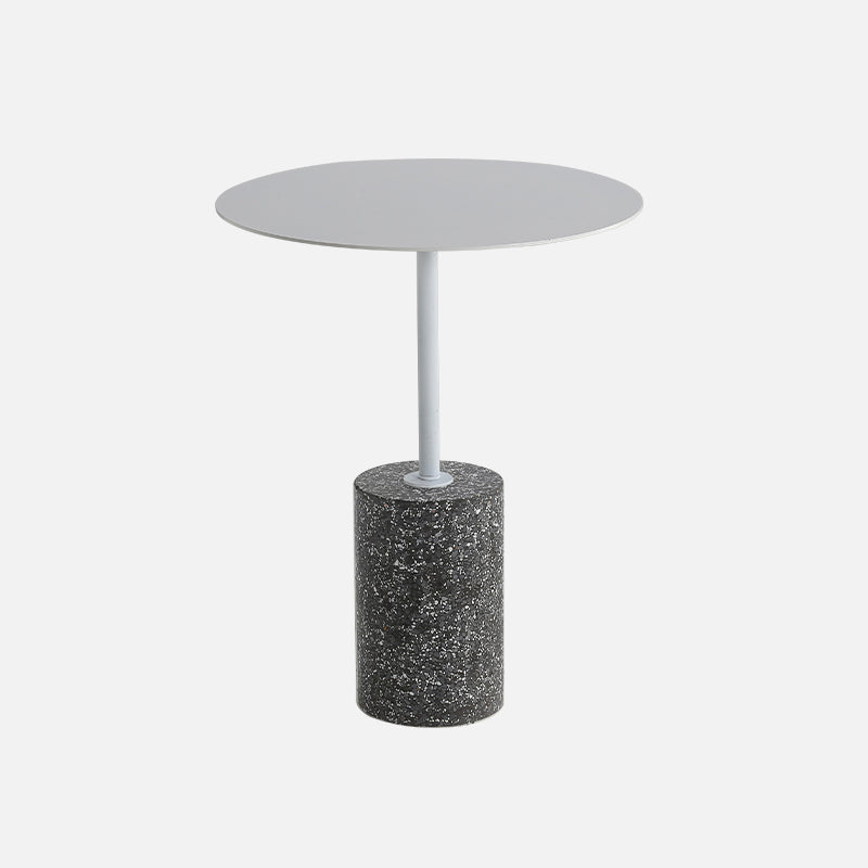 Contemporary Metal Round Side End Table with Single Terrazzo Base