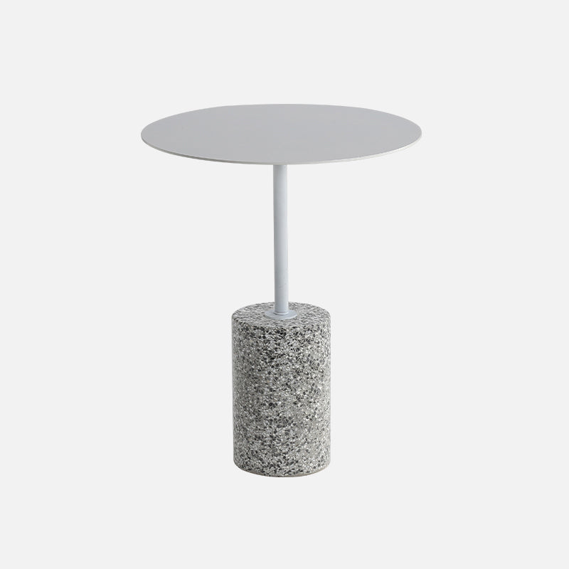 Contemporary Metal Round Side End Table with Single Terrazzo Base