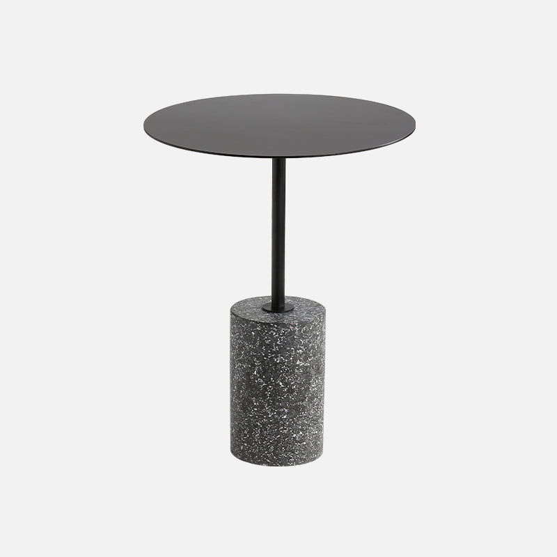 Contemporary Metal Round Side End Table with Single Terrazzo Base