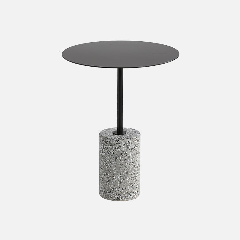 Contemporary Metal Round Side End Table with Single Terrazzo Base
