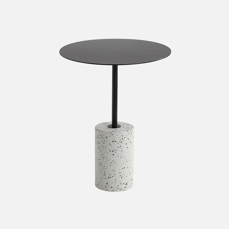 Contemporary Metal Round Side End Table with Single Terrazzo Base