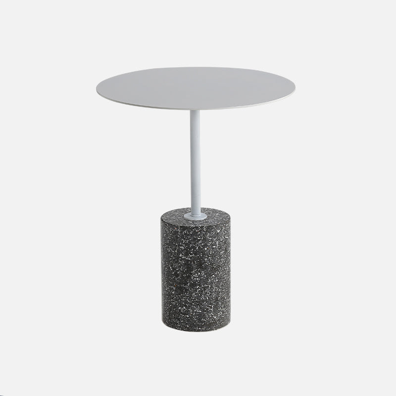 Contemporary Metal Round Side End Table with Single Terrazzo Base