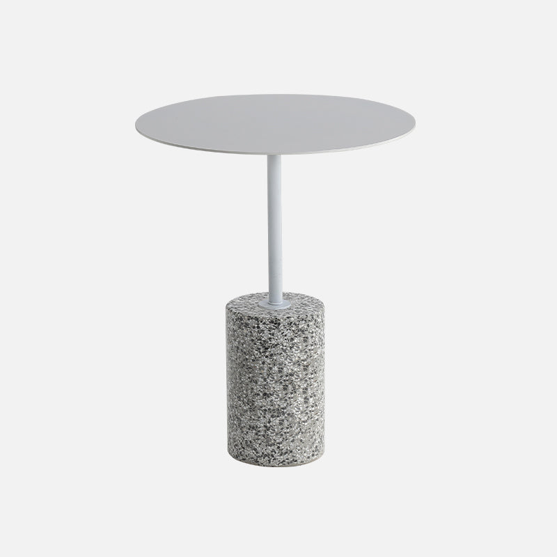 Contemporary Metal Round Side End Table with Single Terrazzo Base