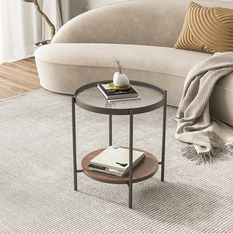 Glass Cross Legs Cocktail Table with Wood Accents Elliptical Coffee Table