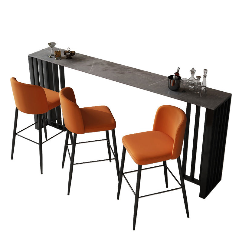 Stone Top Bar Counter Contemporary Bar Counter with Double Pedestal Base