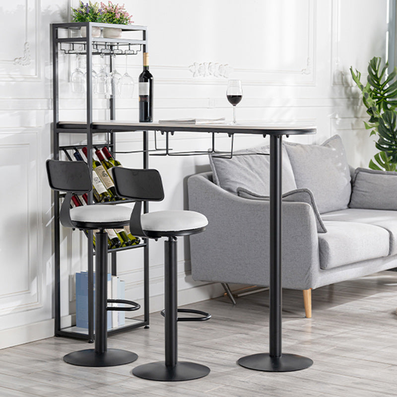 Living Room Pub Height Dining Table Stone and Metal Bistro Table with Wine Rack