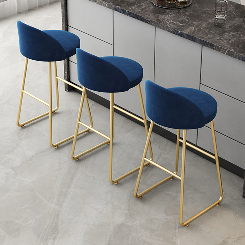 Modern Backrest Armless Counter Stool Iron Hight Stool with Velvet Cushion