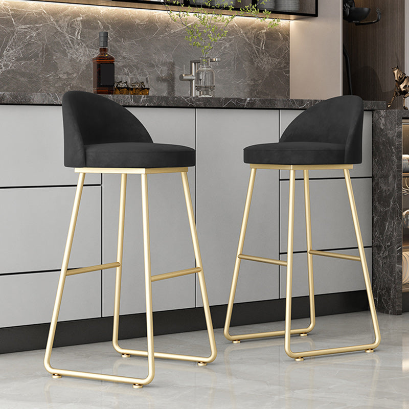 Modern Backrest Armless Counter Stool Iron Hight Stool with Velvet Cushion