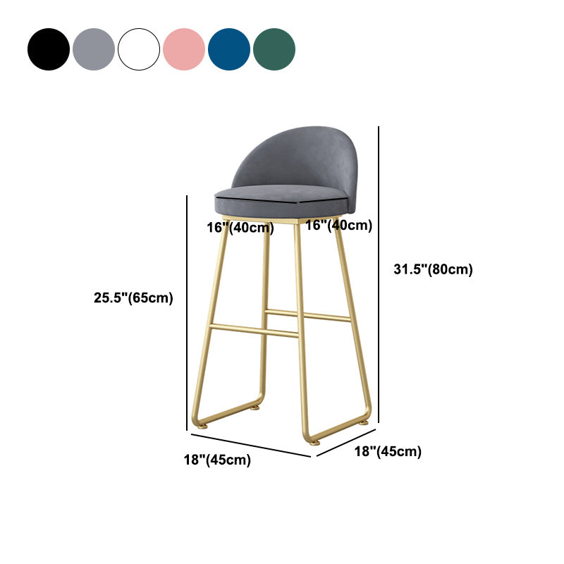 Modern Backrest Armless Counter Stool Iron Hight Stool with Velvet Cushion