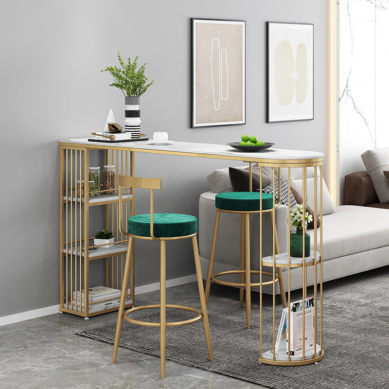 1/3 Pieces Glam Iron Bar Table Set White Stone Top Bistro Set with Shelf