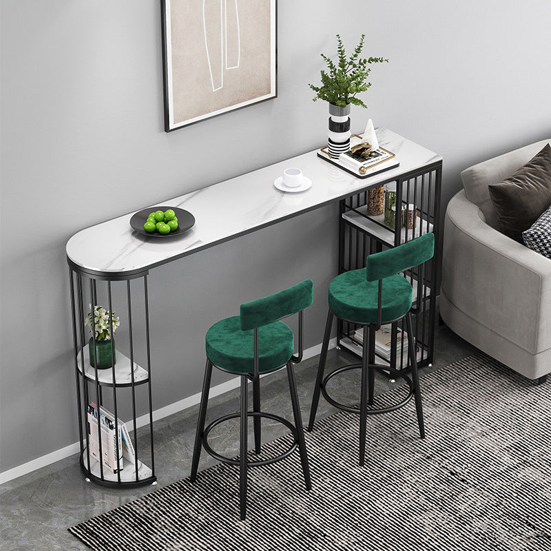 1/3 Pieces Glam Iron Bar Table Set White Stone Top Bistro Set with Shelf