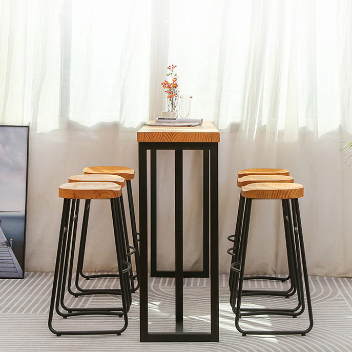 Modern Rectangle Solid Wood Bar Table Set 1/4/7 Pieces Counter Table with Backless Stools