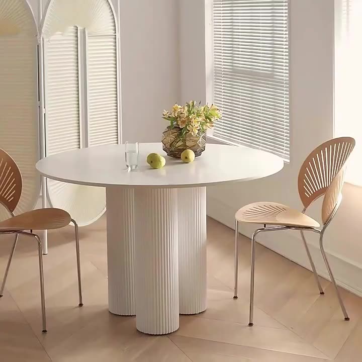 Contemporary Style Dining Table White Round Dinner Table for Home Kitchen Dinner