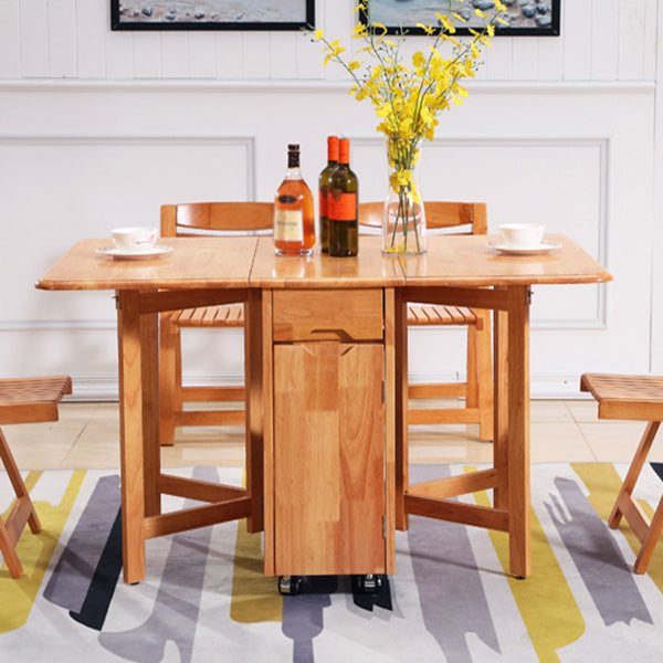 Mid-Century Dining Site Table Rubberwood Solid Wood Folding Dining Table (only Table)
