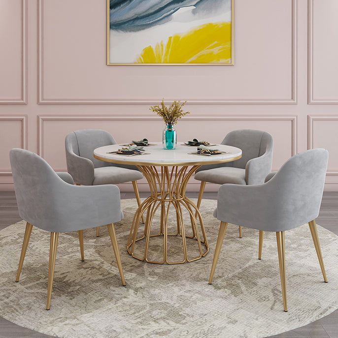 Round White Top Dining Table Traditional Luxury Dining Table with Gold Frame