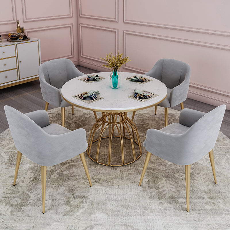 Round White Top Dining Table Traditional Luxury Dining Table with Gold Frame