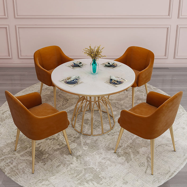 Round White Top Dining Table Traditional Luxury Dining Table with Gold Frame