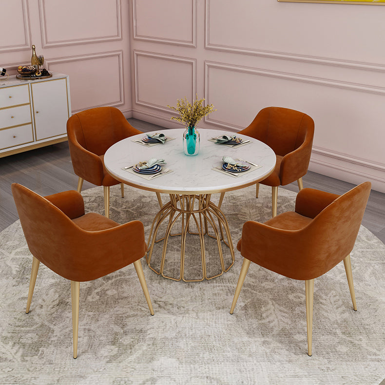 Round White Top Dining Table Traditional Luxury Dining Table with Gold Frame