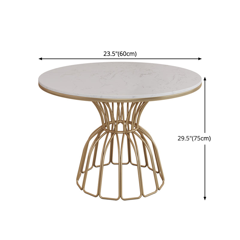 Round White Top Dining Table Traditional Luxury Dining Table with Gold Frame