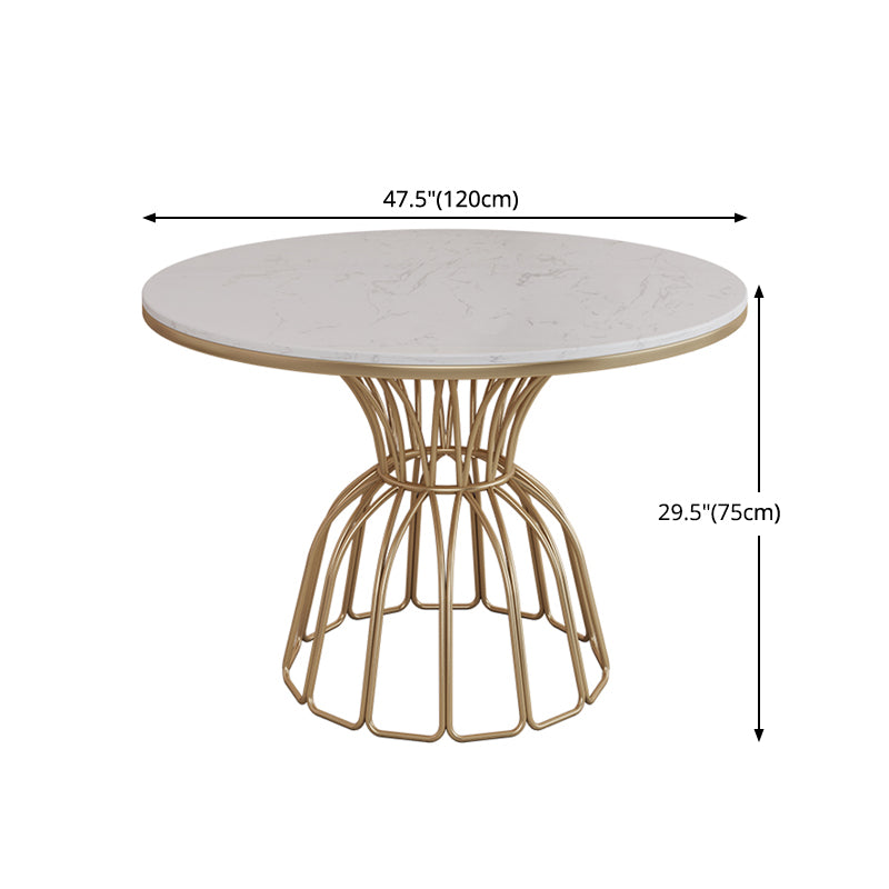 Round White Top Dining Table Traditional Luxury Dining Table with Gold Frame