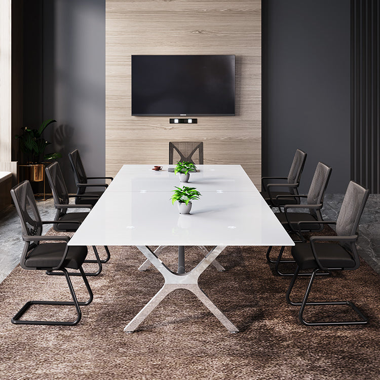 Steel Contemporary Rectangular Dining Table Glass Top Dining Table for Dining Room