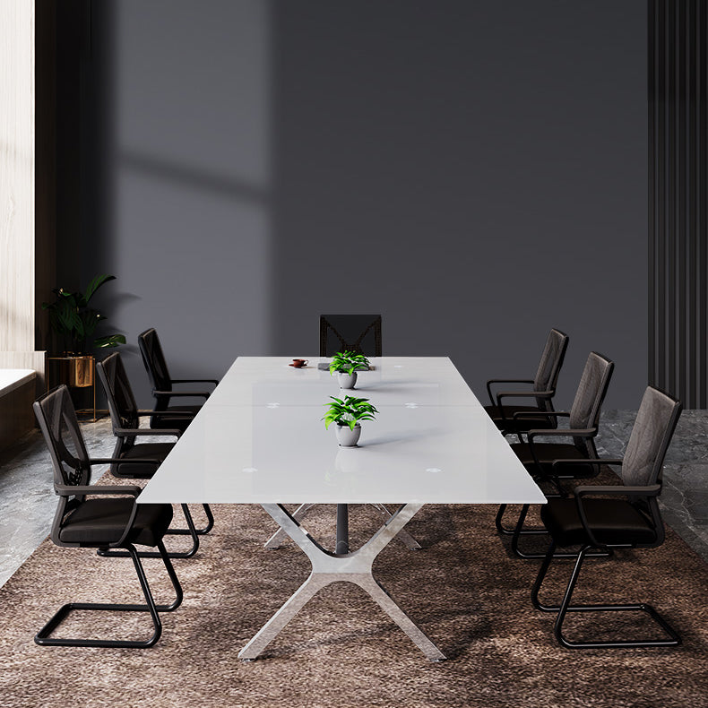 Steel Contemporary Rectangular Dining Table Glass Top Dining Table for Dining Room