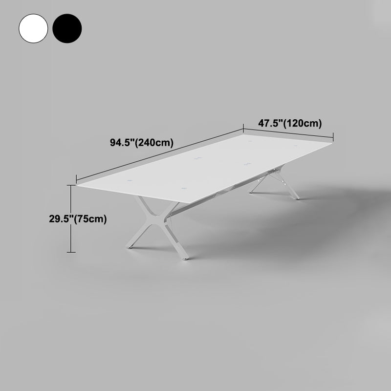 Steel Contemporary Rectangular Dining Table Glass Top Dining Table for Dining Room