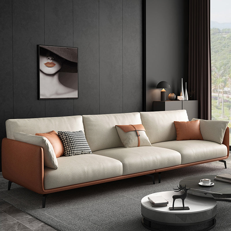 Scandinavian Beige Removable Cushions Faux Leather Straight Arm Sofa/Sectionals