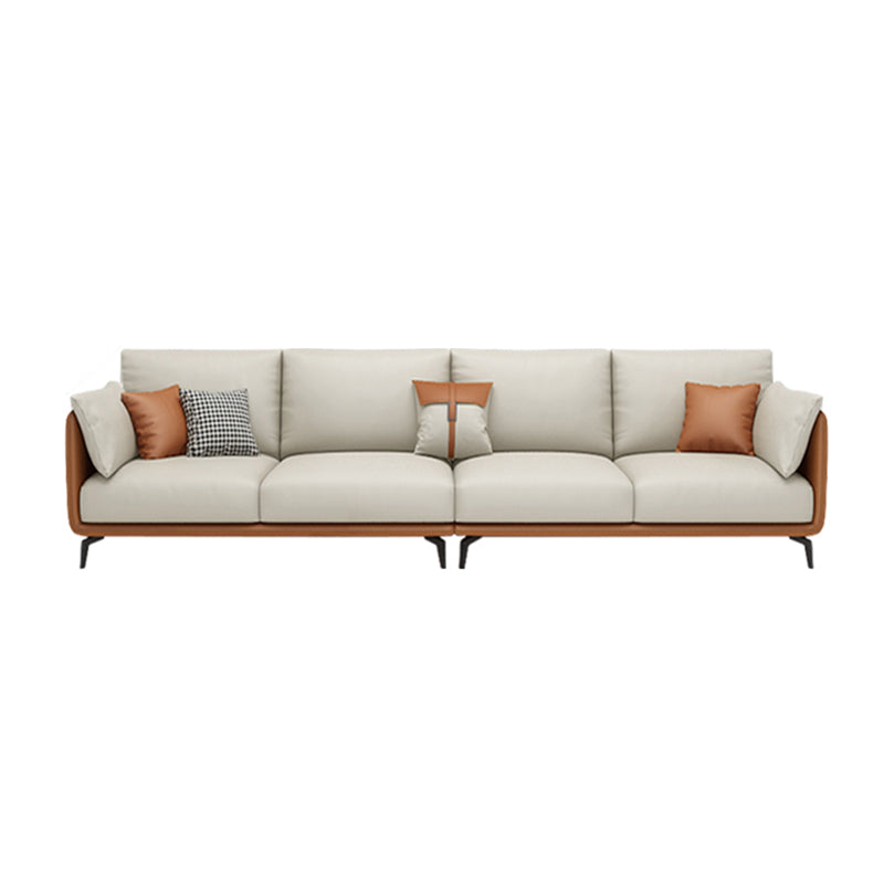 Scandinavian Beige Removable Cushions Faux Leather Straight Arm Sofa/Sectionals