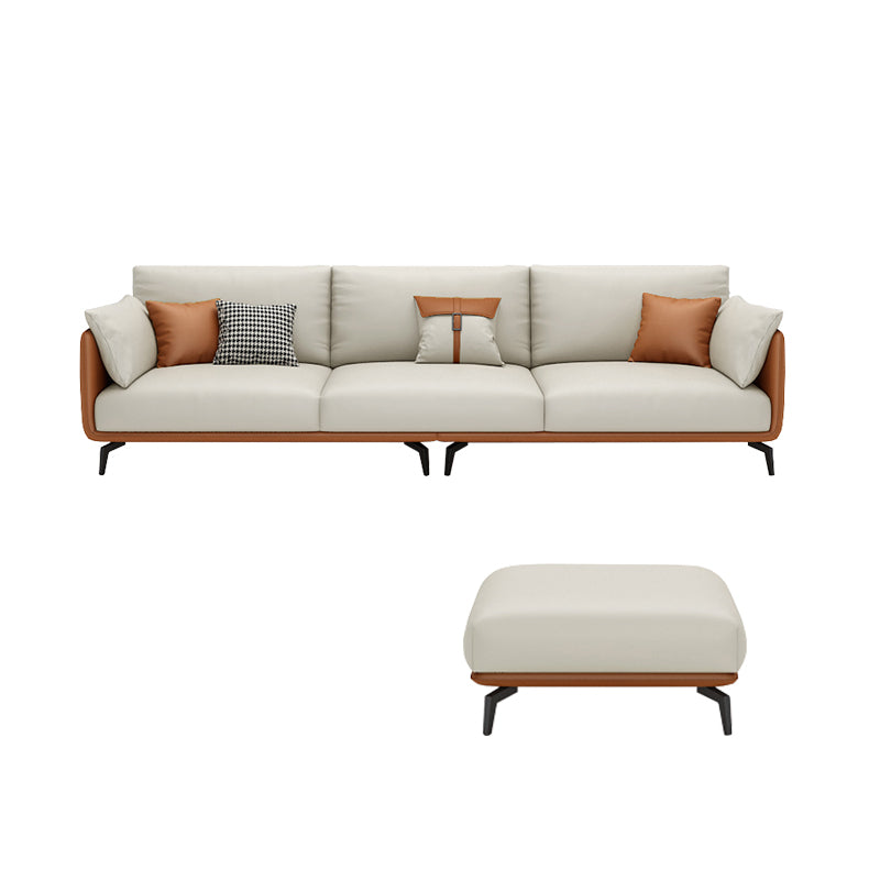 Scandinavian Beige Removable Cushions Faux Leather Straight Arm Sofa/Sectionals