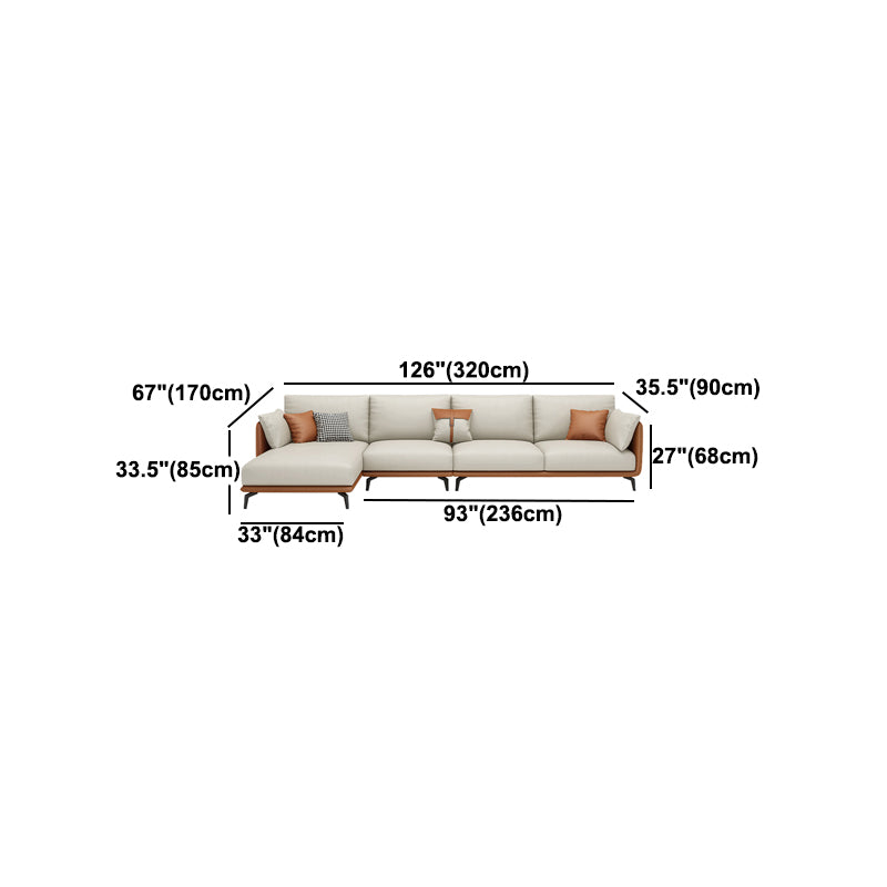 Scandinavian Beige Removable Cushions Faux Leather Straight Arm Sofa/Sectionals