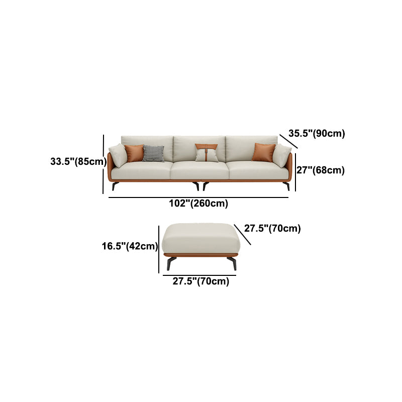 Scandinavian Beige Removable Cushions Faux Leather Straight Arm Sofa/Sectionals