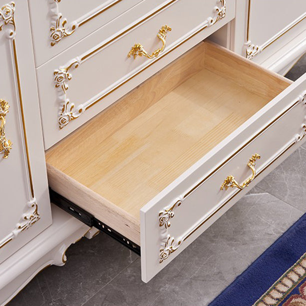 Glam Sideboard White Wood with Door and Drawer for Living Room