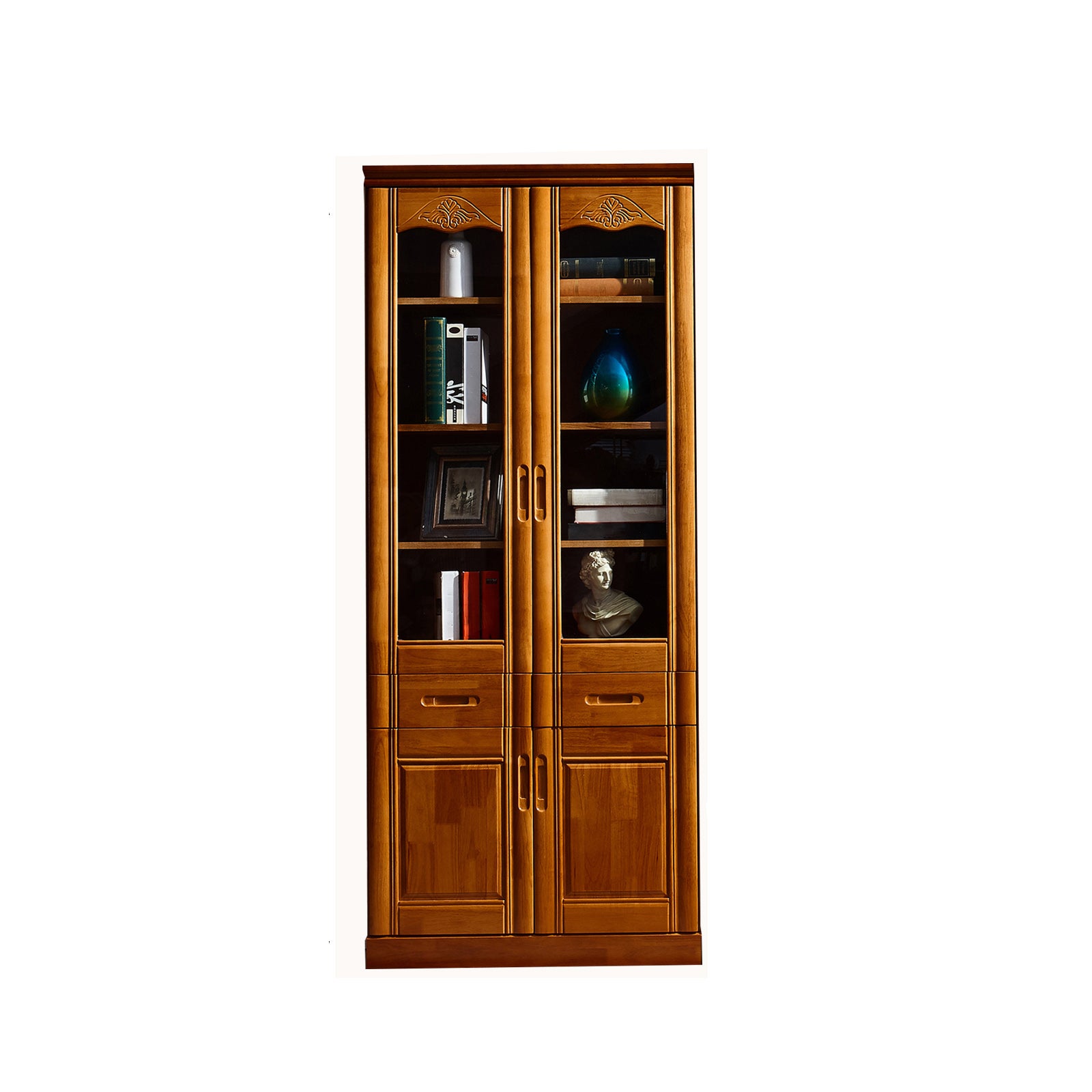 79"H Modern Style Bookcase Solid Wood Closed Back Bookshelf with Door for Home Office