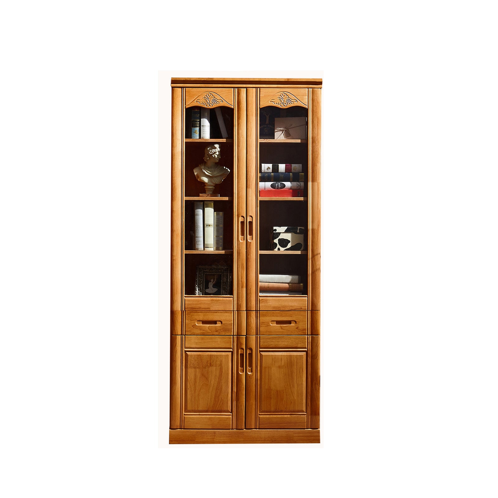 79"H Modern Style Bookcase Solid Wood Closed Back Bookshelf with Door for Home Office