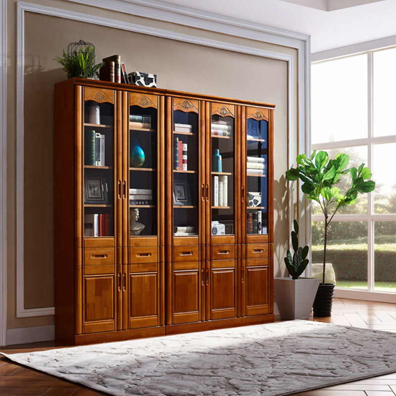 79"H Modern Style Bookcase Solid Wood Closed Back Bookshelf with Door for Home Office