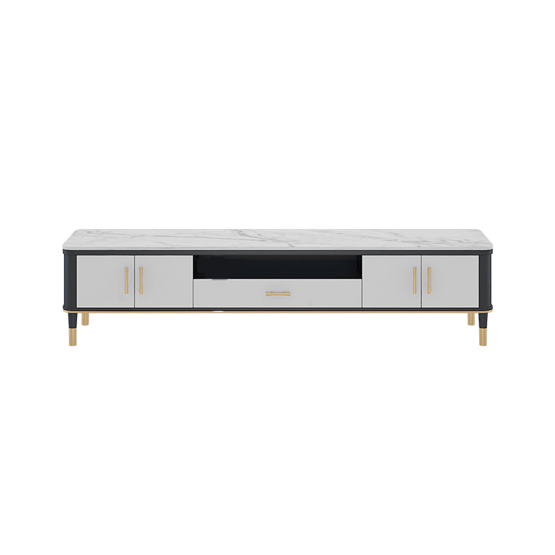 Glam Style TV Stand Stone White Colour Open Storage TV Console with Shelves