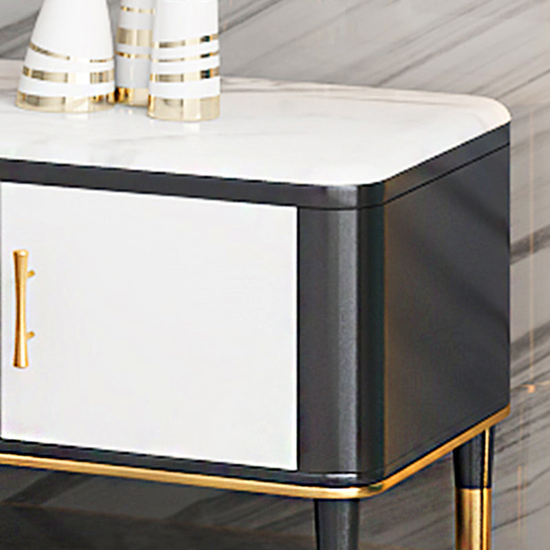 Glam Style TV Stand Stone White Colour Open Storage TV Console with Shelves