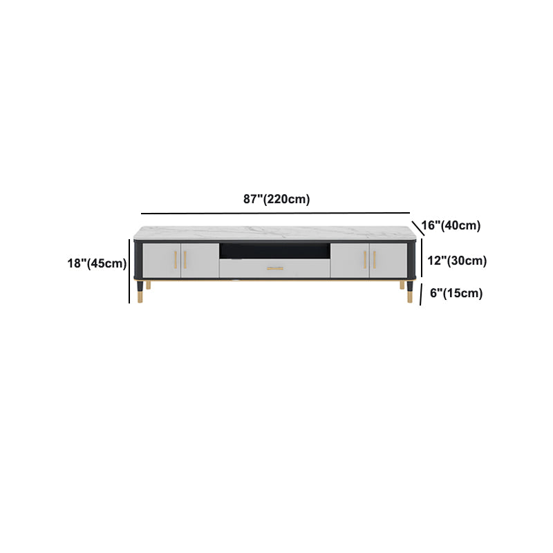 Glam Style TV Stand Stone White Colour Open Storage TV Console with Shelves