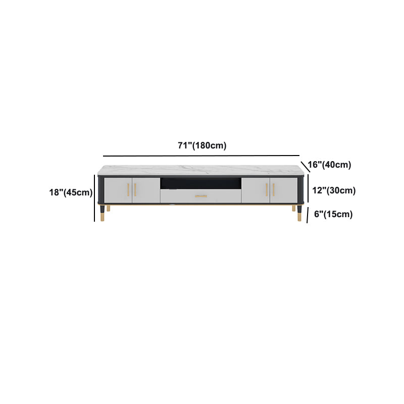 Glam Style TV Stand Stone White Colour Open Storage TV Console with Shelves