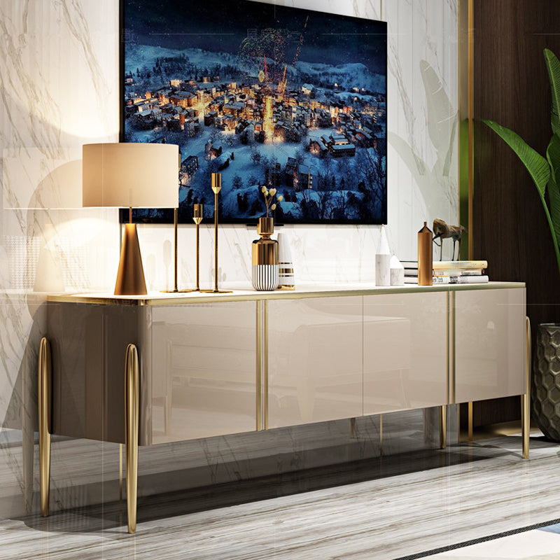 Glass Enclosed Storage TV Stand Luxury Rectangle TV Cabinet with Doors