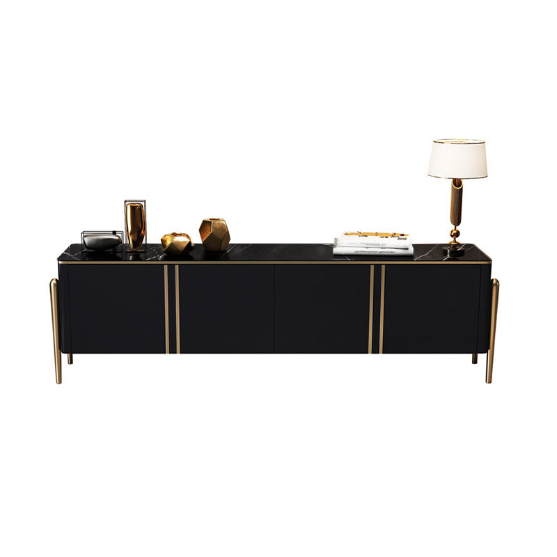 Glass Enclosed Storage TV Stand Luxury Rectangle TV Cabinet with Doors