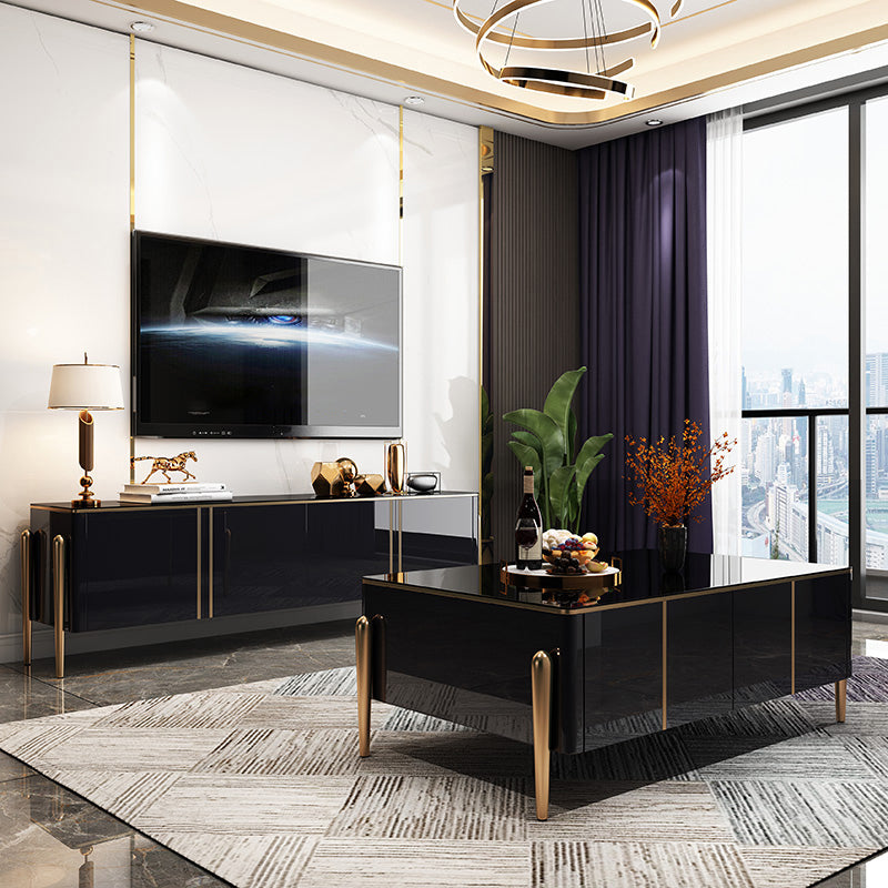 Glass Enclosed Storage TV Stand Luxury Rectangle TV Cabinet with Doors