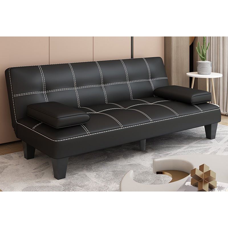 Contemporary Black Faux Leather Pillow Top Arm Sofa/Sectional with Convertible