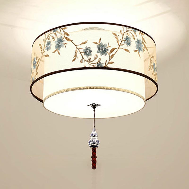 American Traditional Ceiling Light Multi Lights Close to Ceiling Light with Fabric Shade