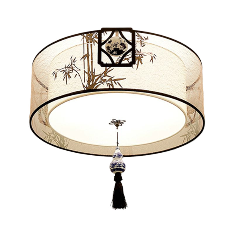 American Traditional Ceiling Light Multi Lights Close to Ceiling Light with Fabric Shade