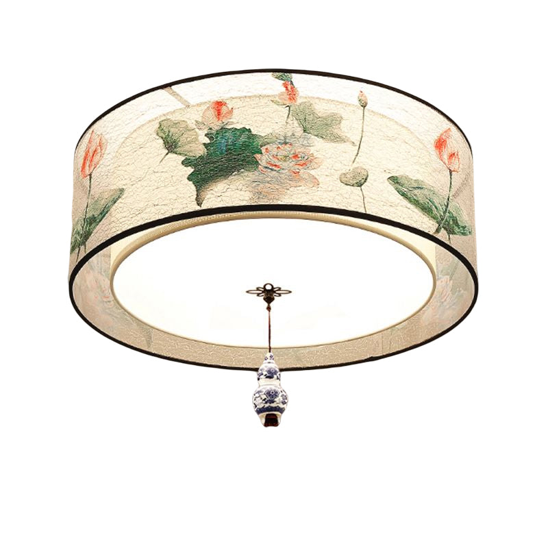 American Traditional Ceiling Light Multi Lights Close to Ceiling Light with Fabric Shade